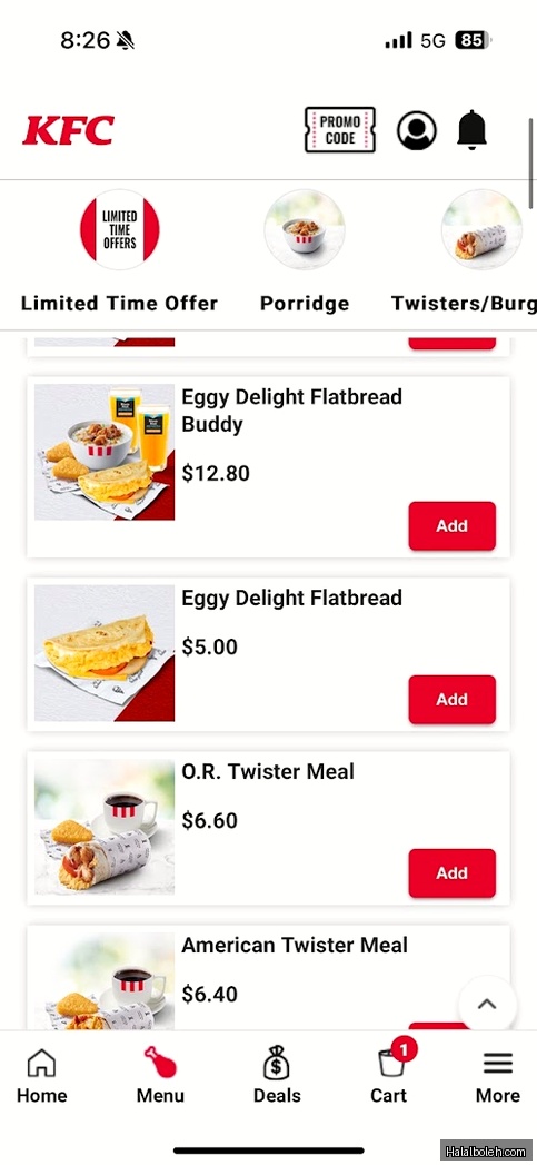 KFC - menu