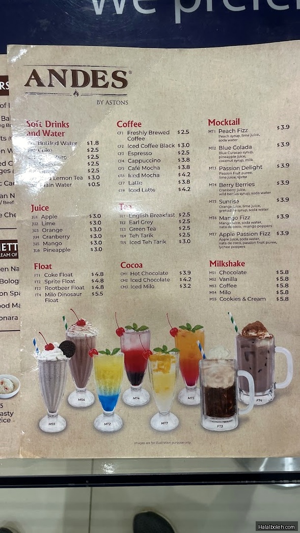 Andes by Astons at 293 Lorong 6 Toa Payoh - Menu