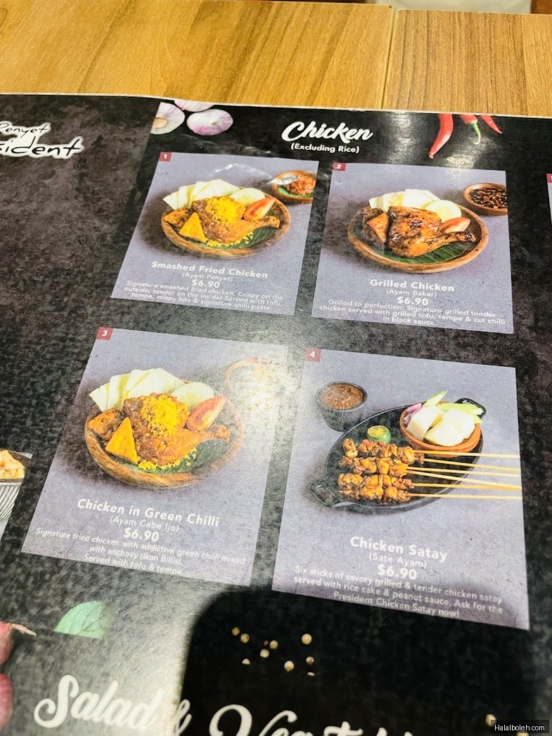 Ayam Penyet President - menu
