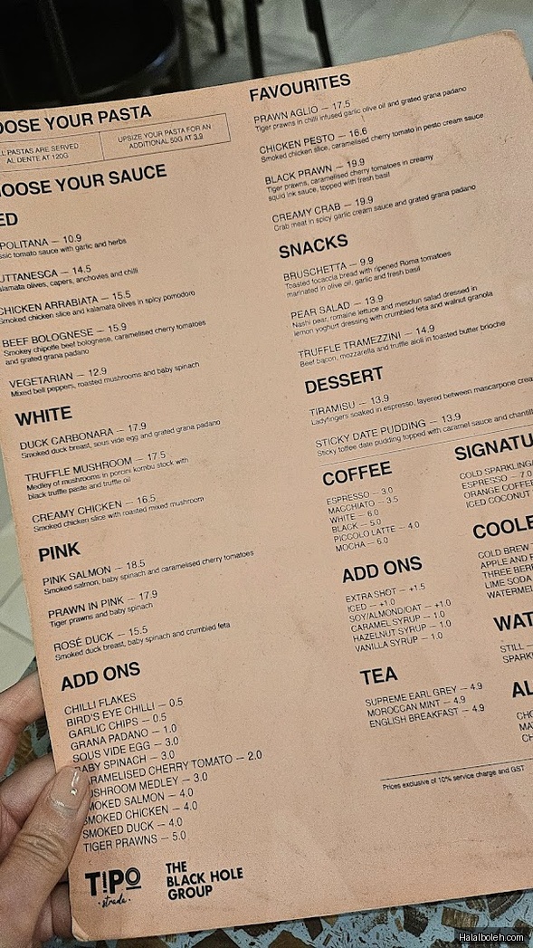 Tipo at Tipo Strada — Novena - Menu