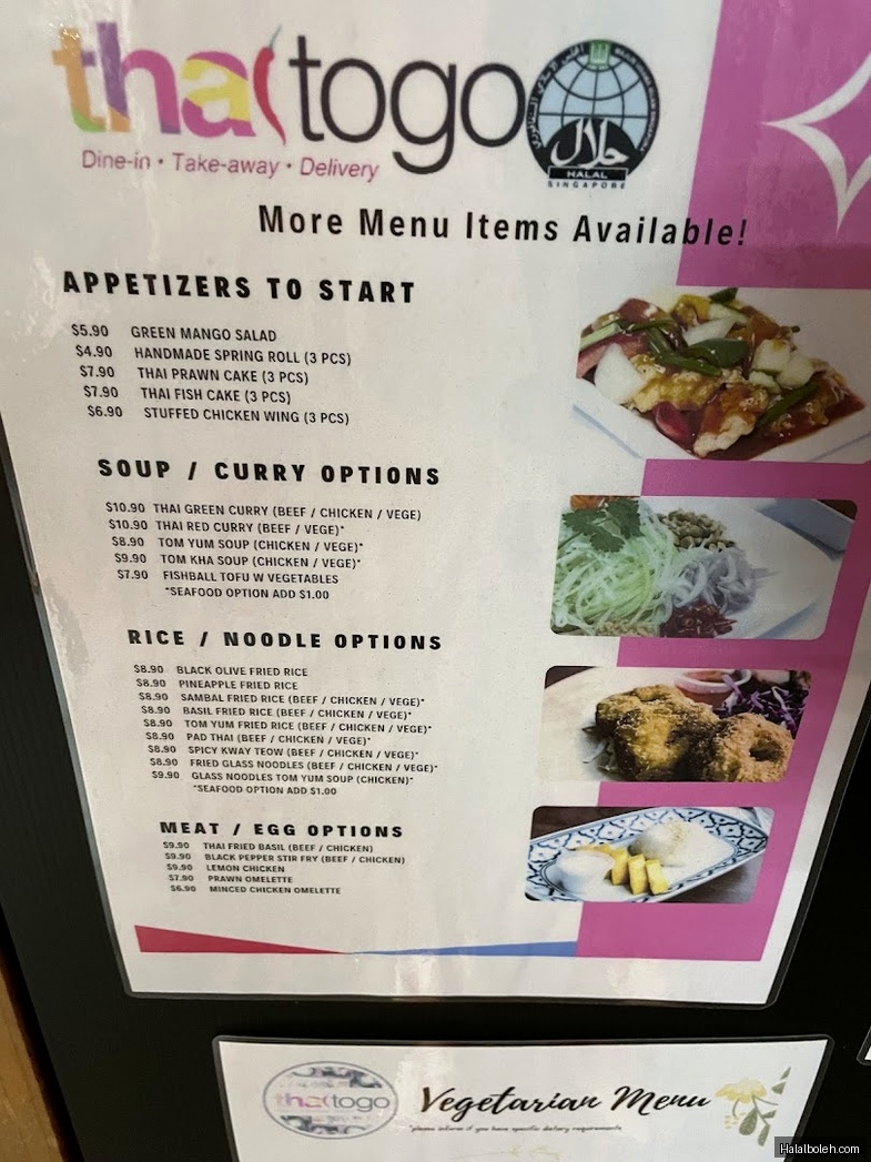 Thai to Go - menu