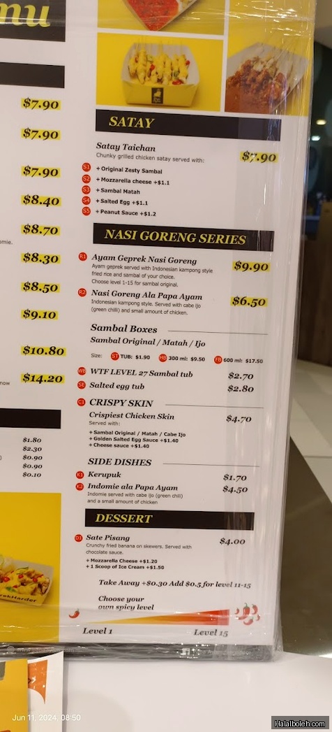 Papa Ayam - menu