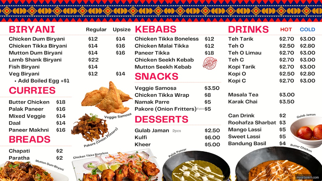 Kebabchi Biryani - menu