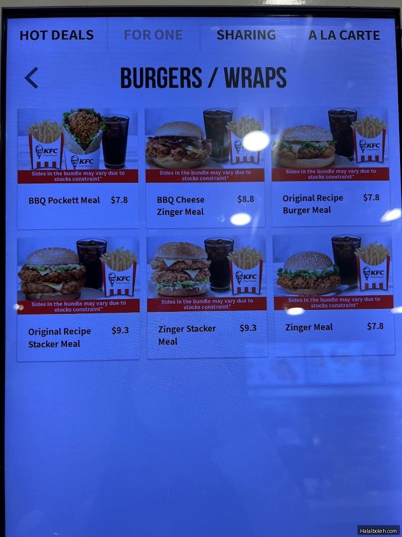 KFC - menu