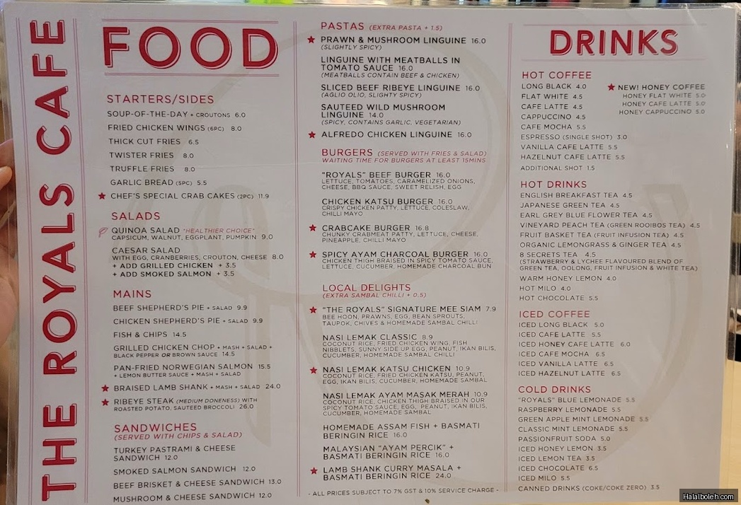 The Royals Cafe - menu