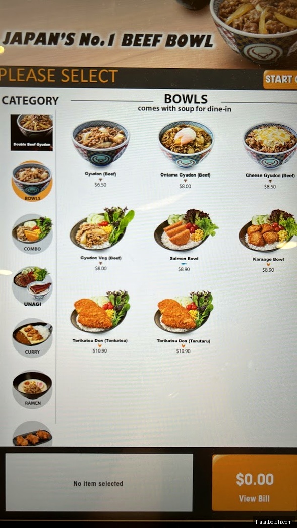 Yoshinoya - menu
