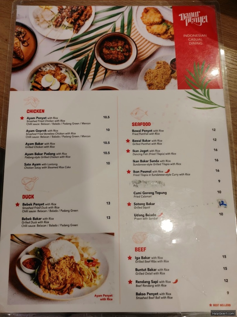Dapur Penyet - menu