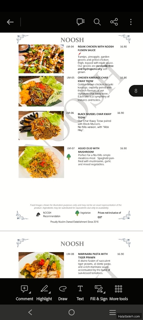 Noosh Noodle Bar and Grill - menu