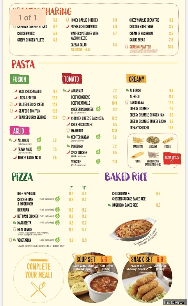 PastaMania - menu