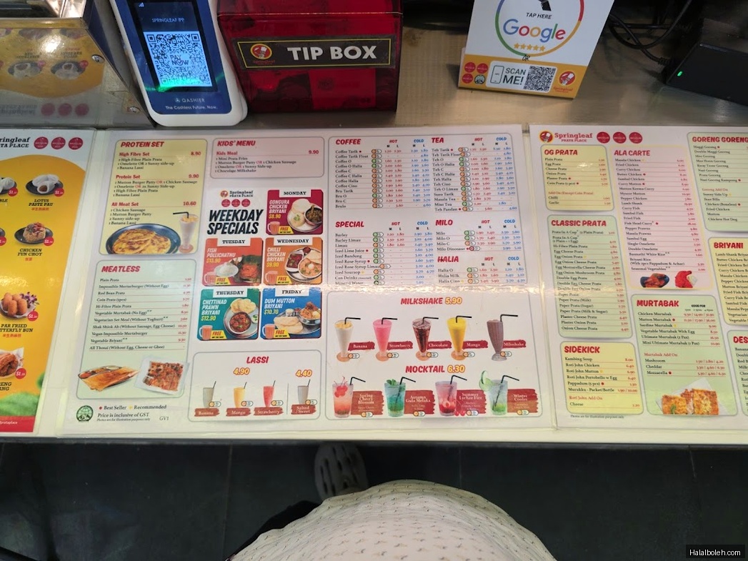 Springleaf Prata Place - menu