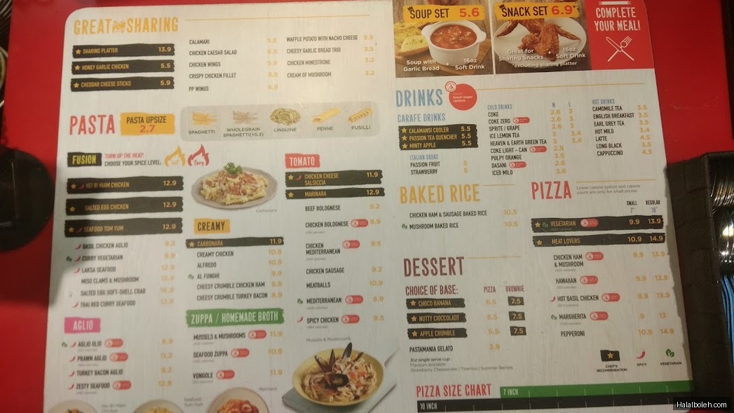 PastaMania - menu