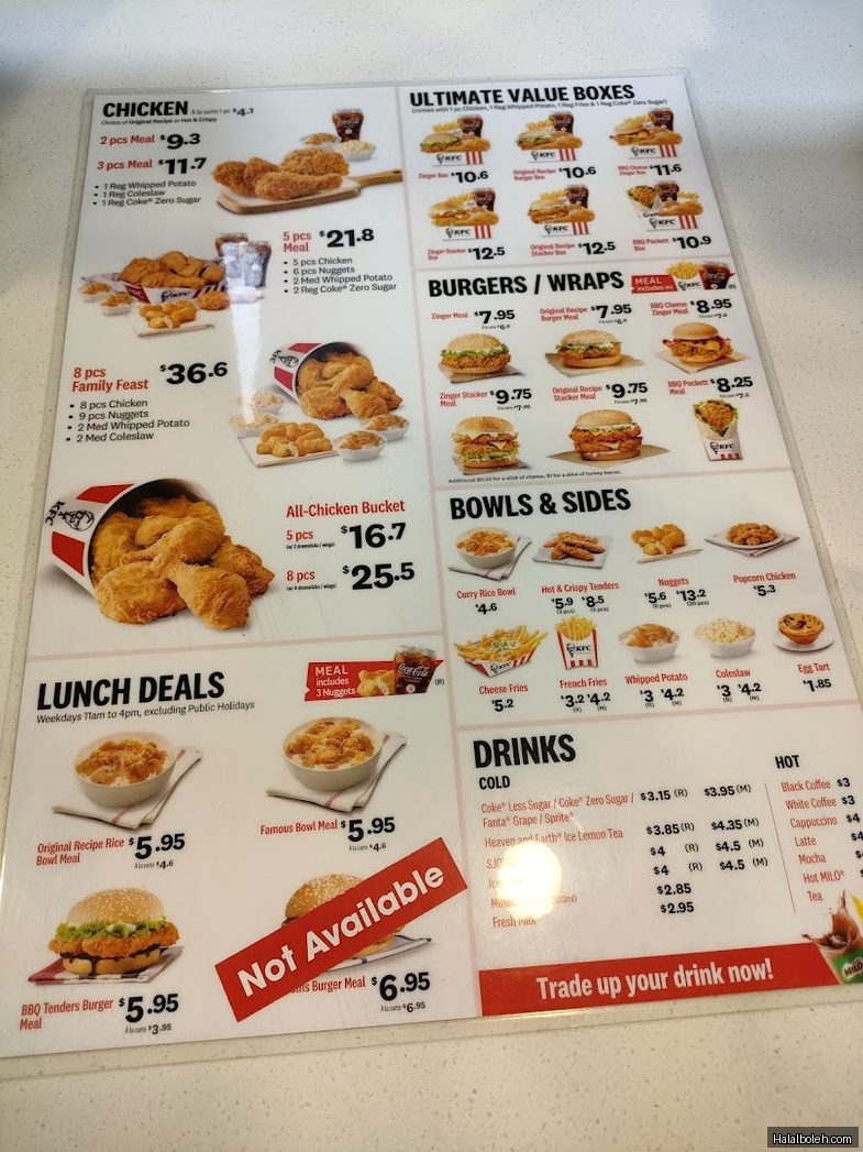 KFC - menu