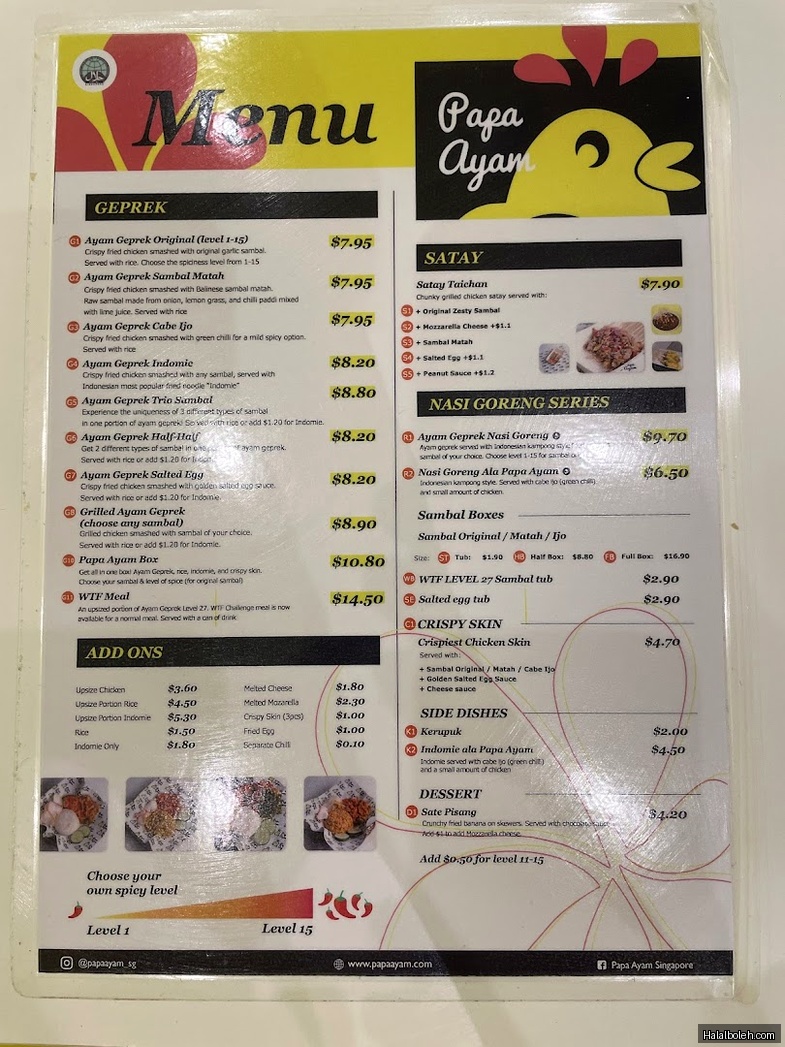 Papa Ayam - menu