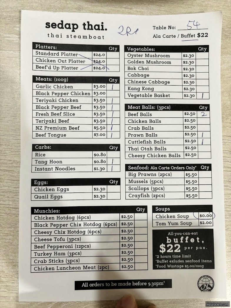 Sedap Thai - menu