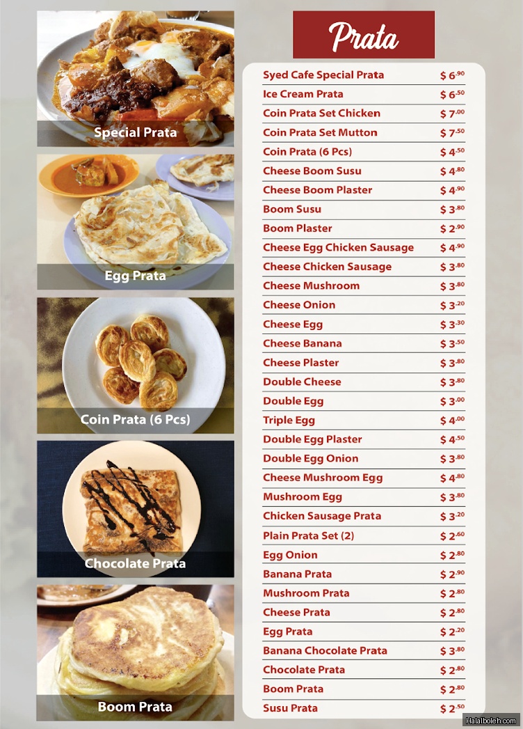 Syed Cafe at 9 Lower Kent Ridge Road - Menu