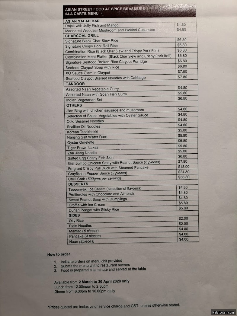 Spice Brasserie - menu