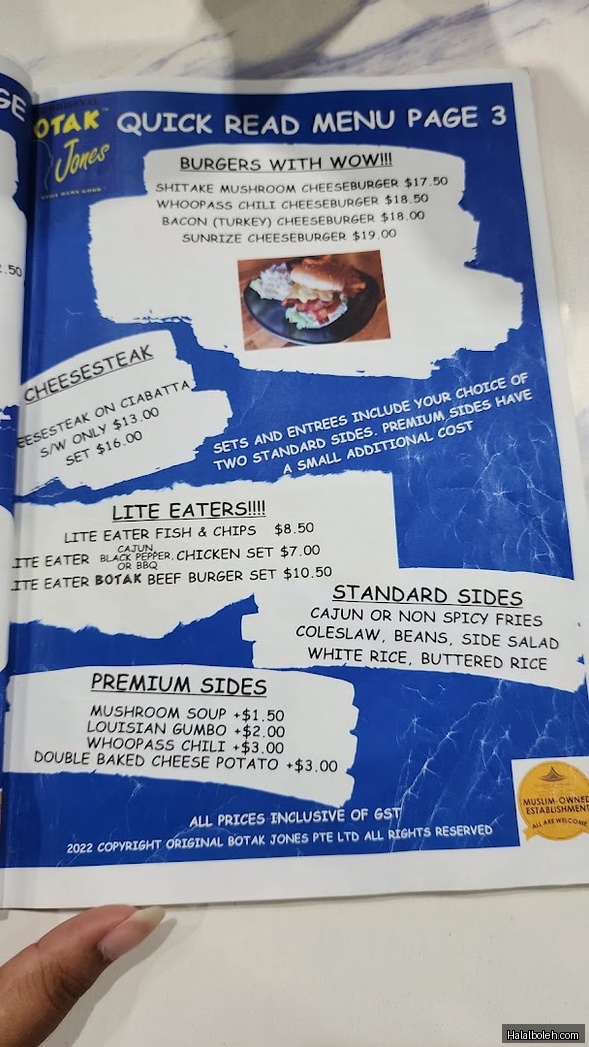The Original Botak Jones - menu