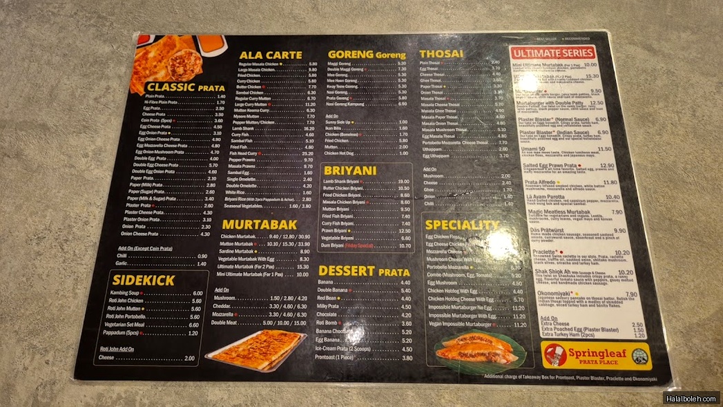 Springleaf Prata Place - menu