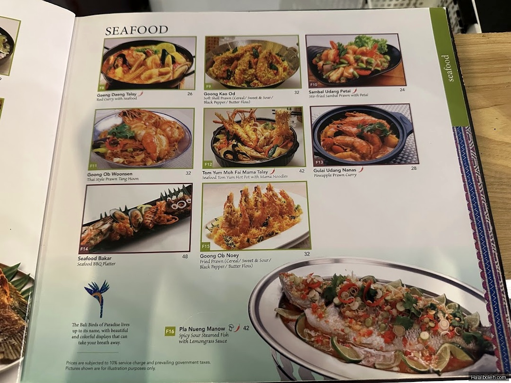 Bali Thai - menu
