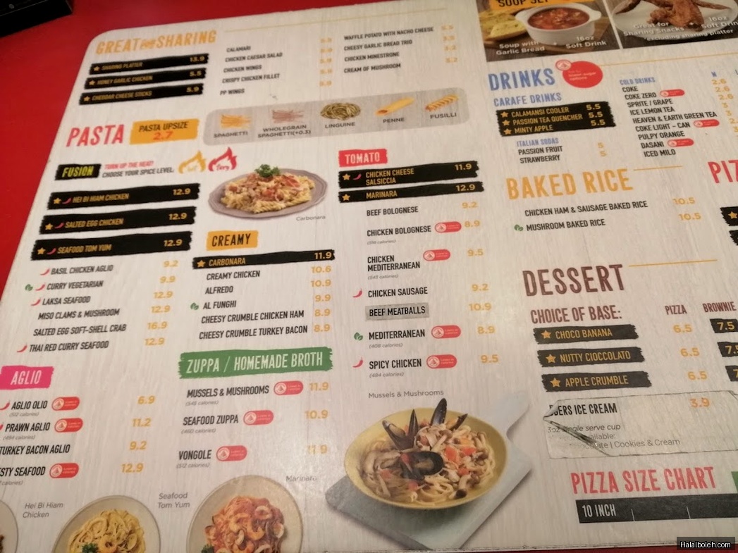 PastaMania - menu