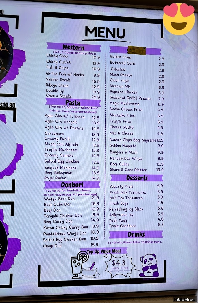 Purple Panda - menu