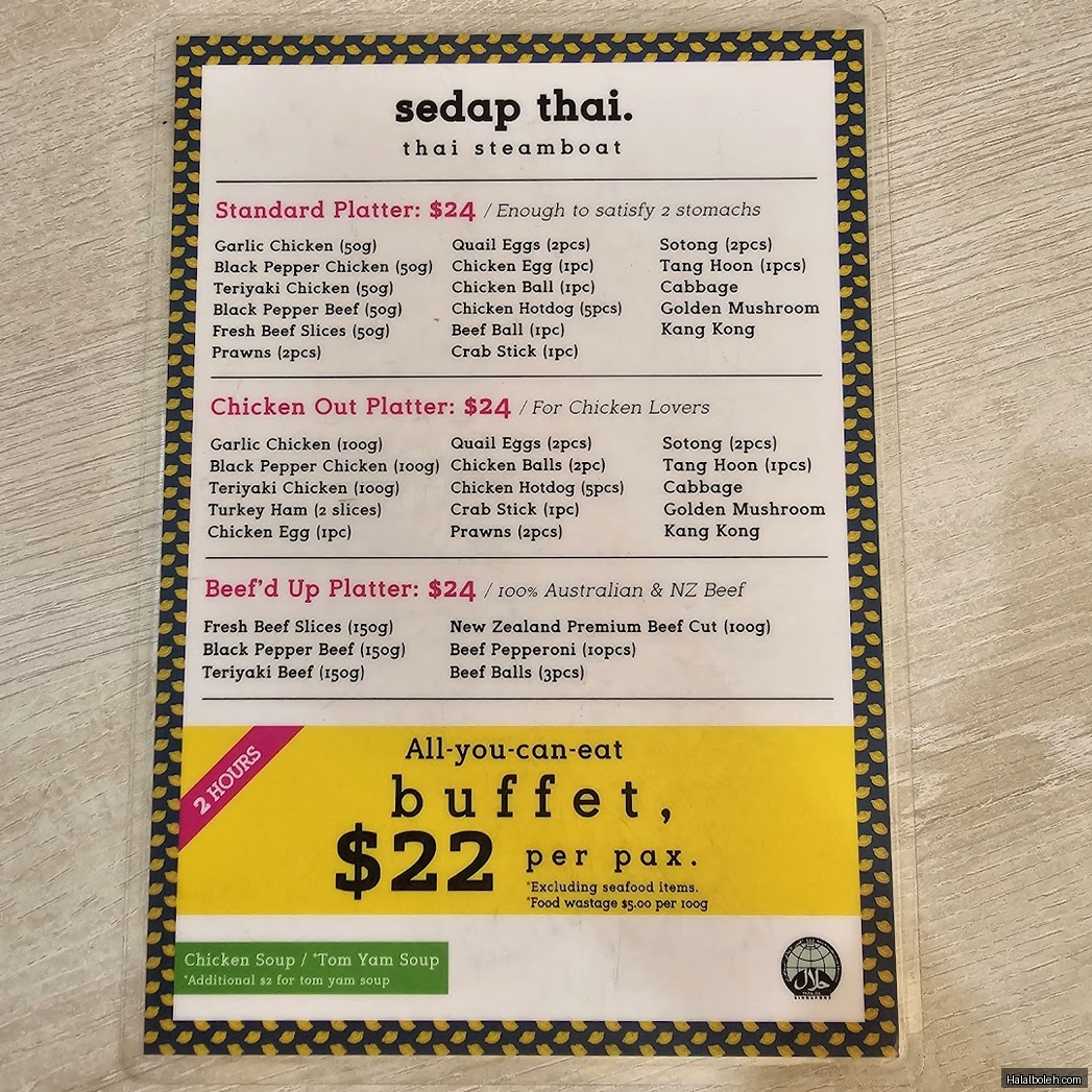 Sedap Thai - menu