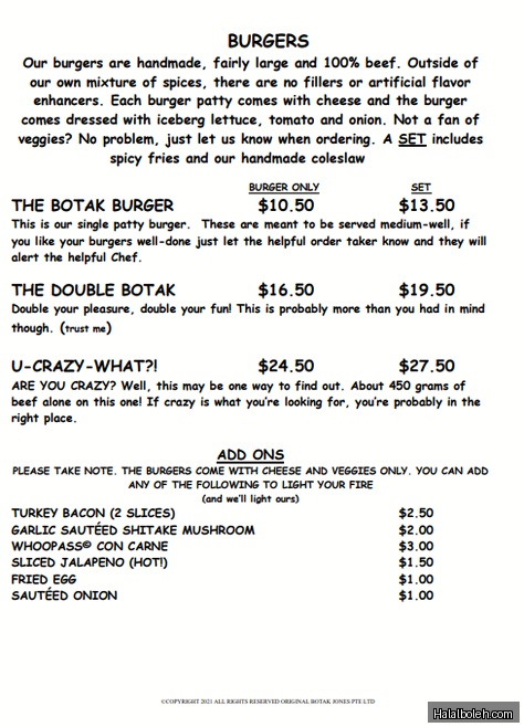 The Original Botak Jones - menu