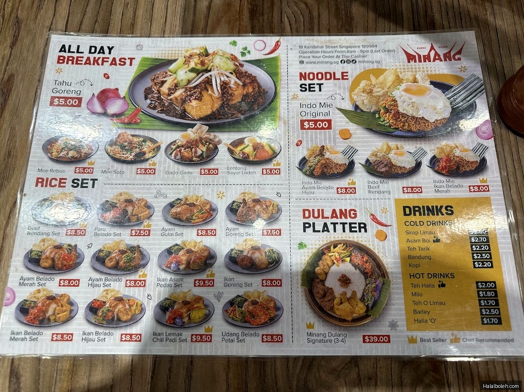 Rumah Makan Minang - menu