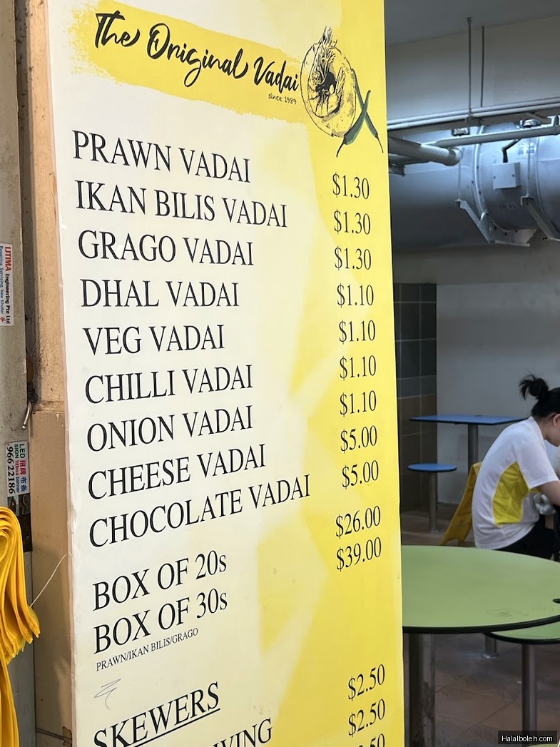 The Original Vadai - menu