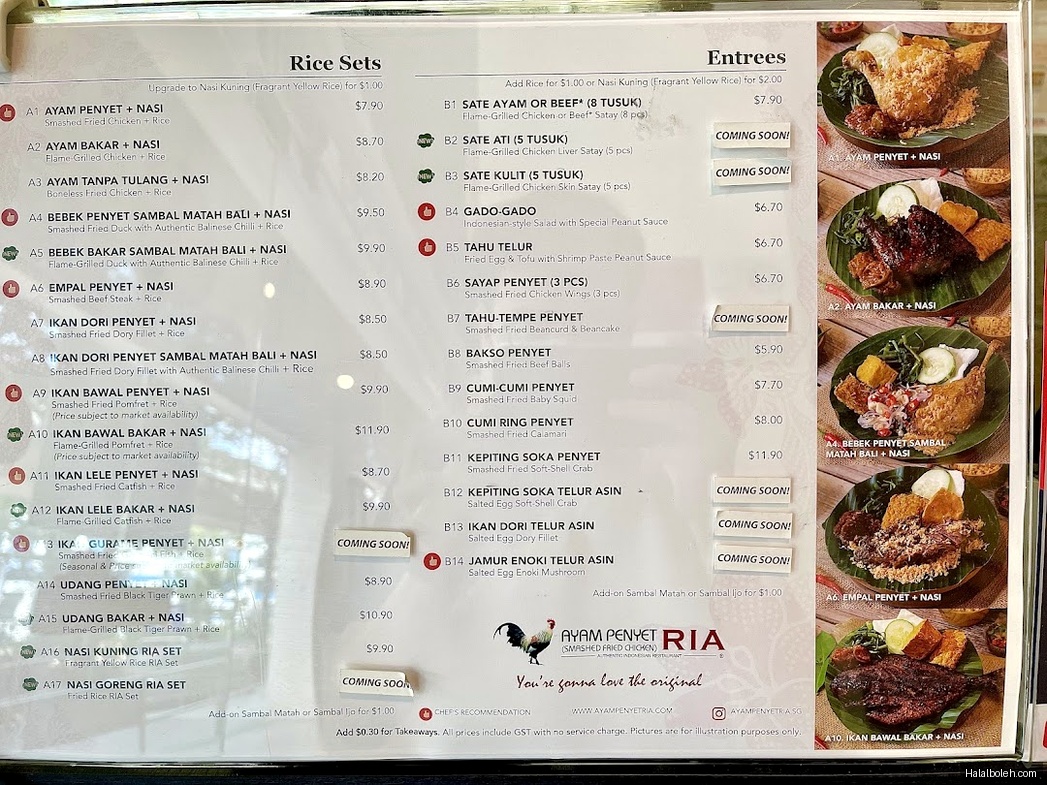 Ayam Penyet Ria - menu