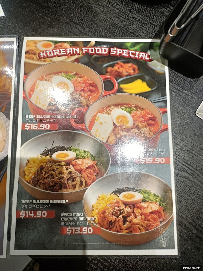 Yakiniku Shokudo - menu