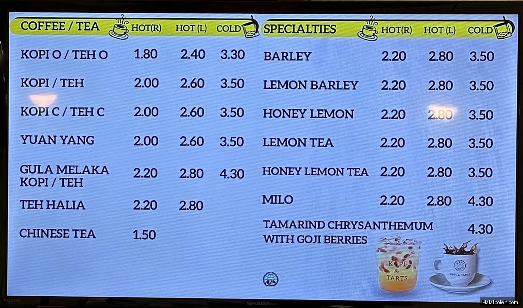 Kopi & Tarts - menu