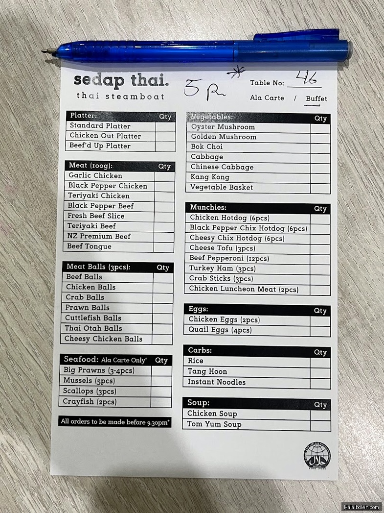Sedap Thai - menu