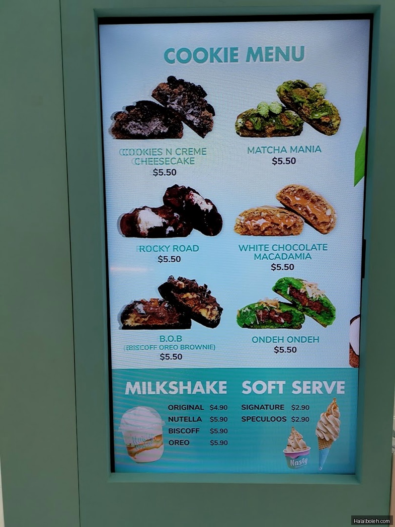 Nasty Cookie at Funan Mall - Menu