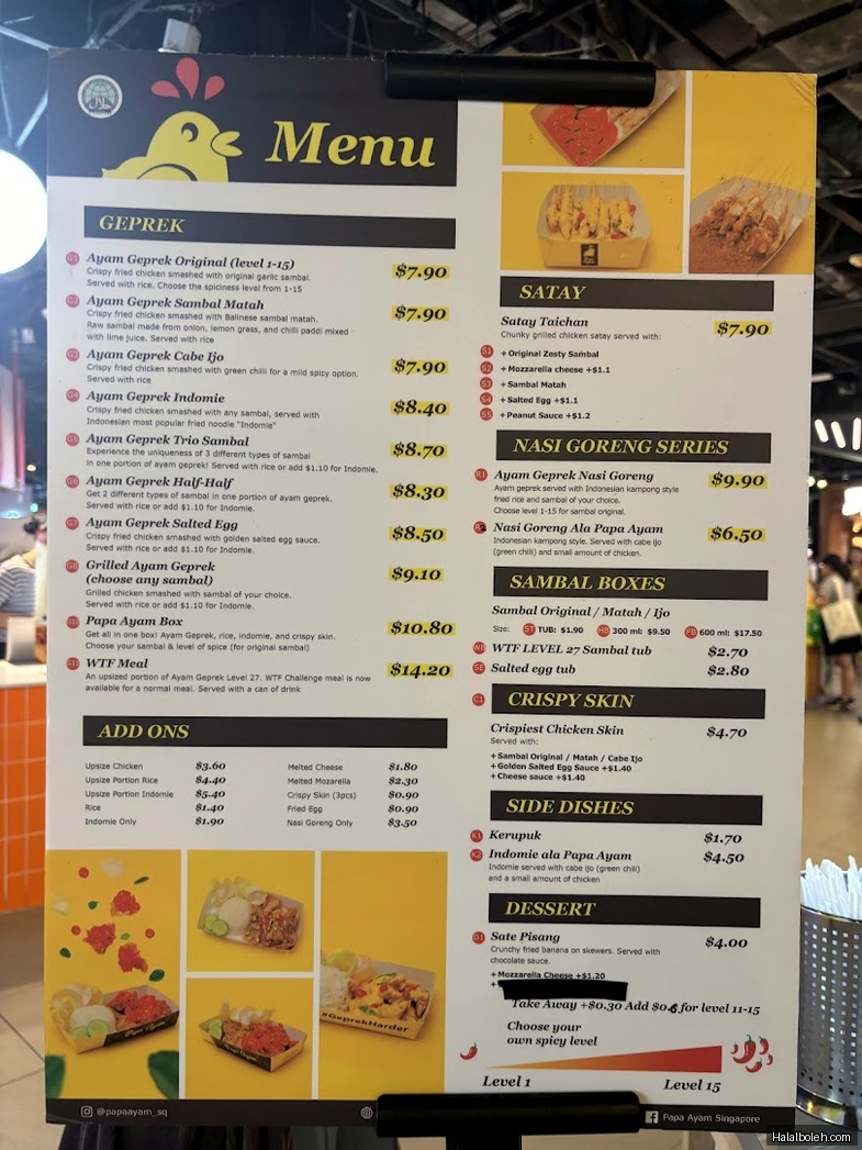 Papa Ayam - menu
