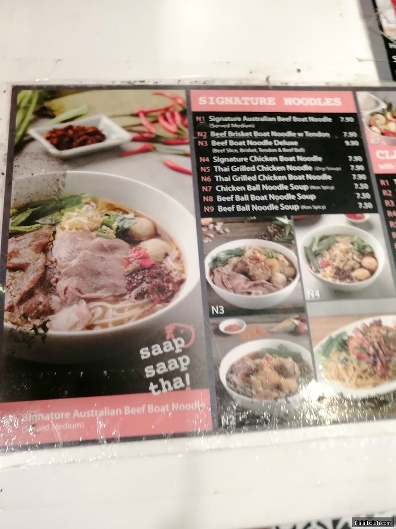 Saap Saap Thai - menu
