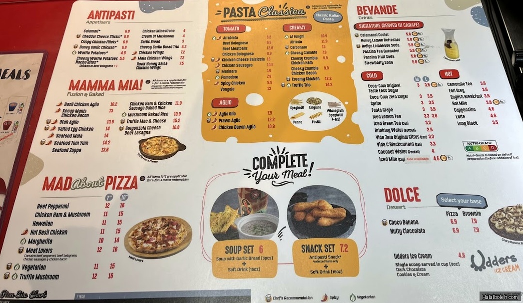 PastaMania - menu