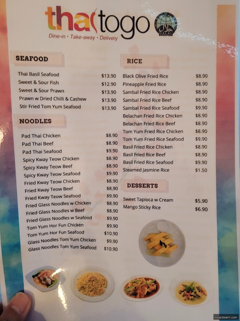 Thai to Go - menu