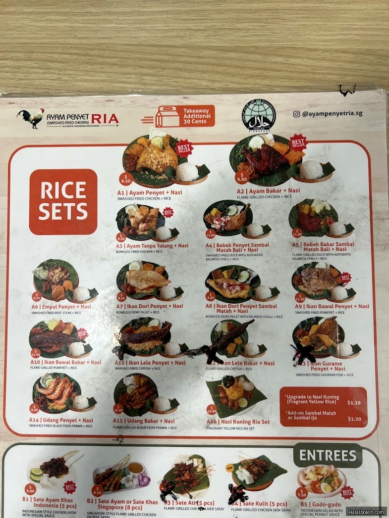 Ayam Penyet Ria - menu