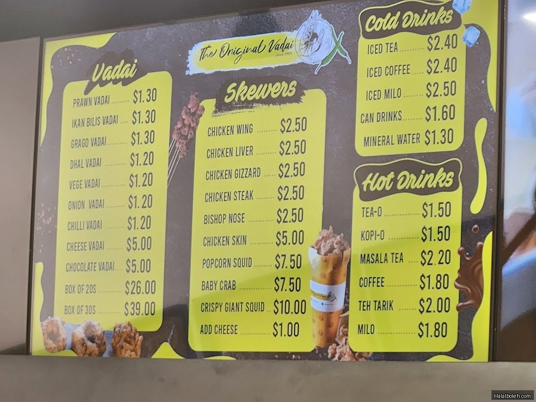 The Original Vadai - menu