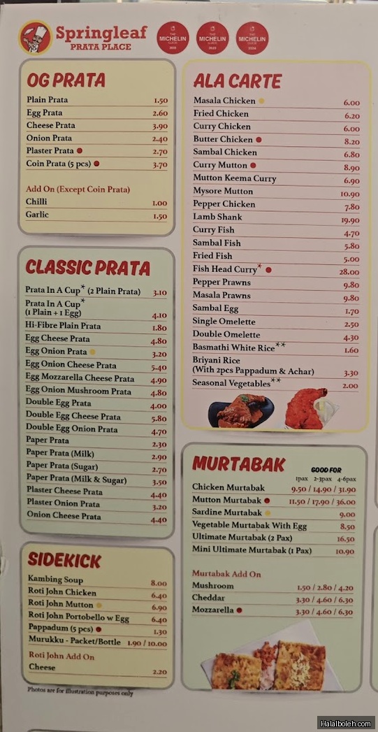 Springleaf Prata Place - menu