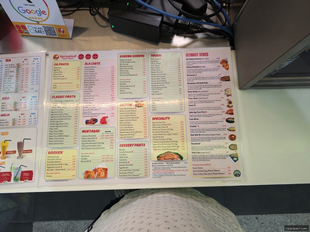 Springleaf Prata Place - menu