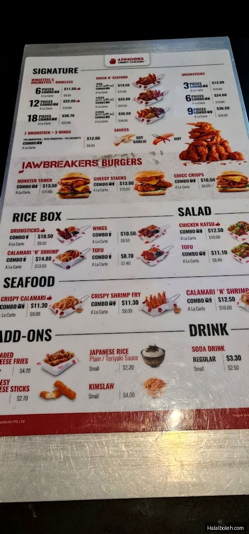 4 Fingers Crispy Chicken - menu