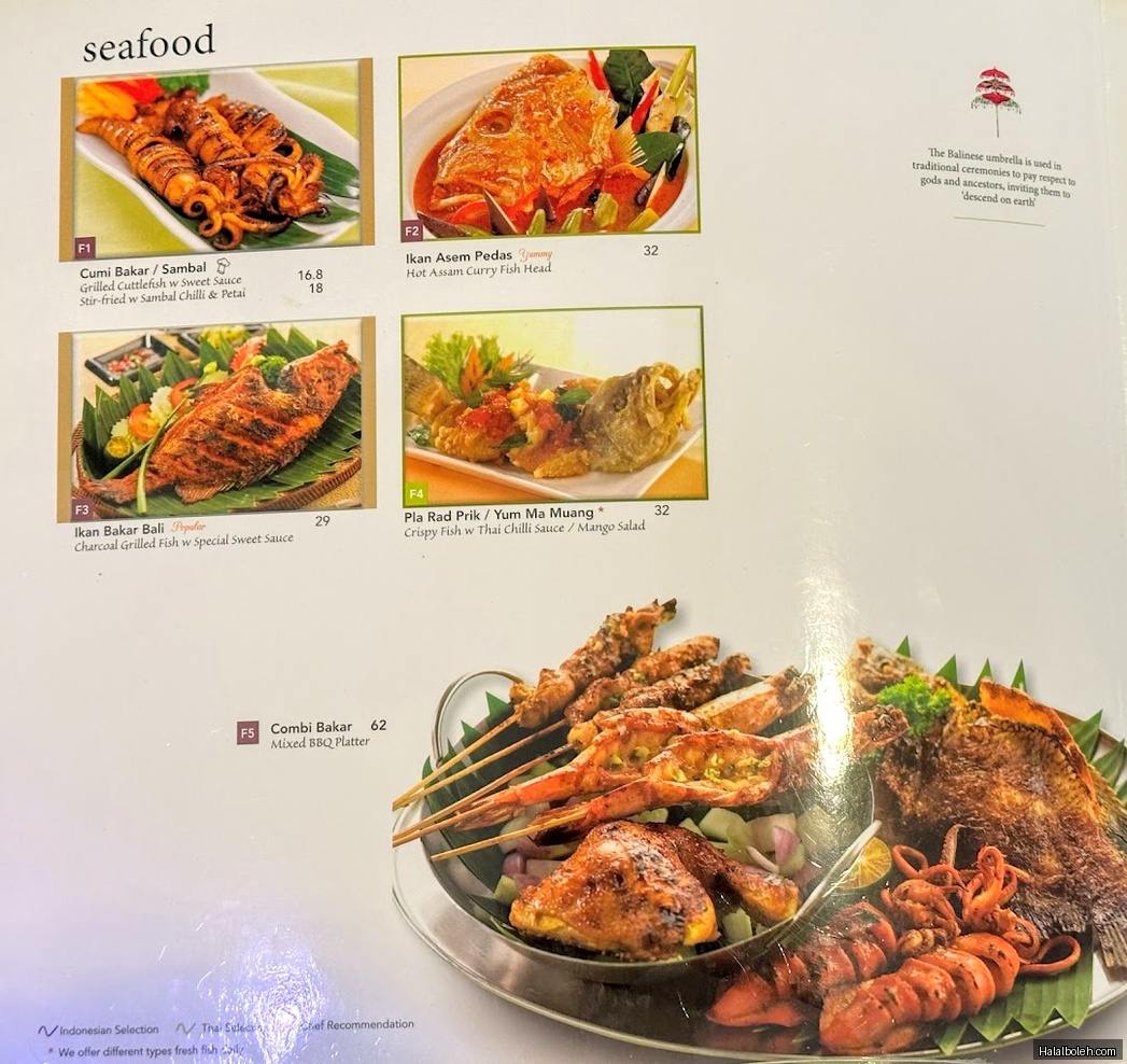 Bali Thai - menu