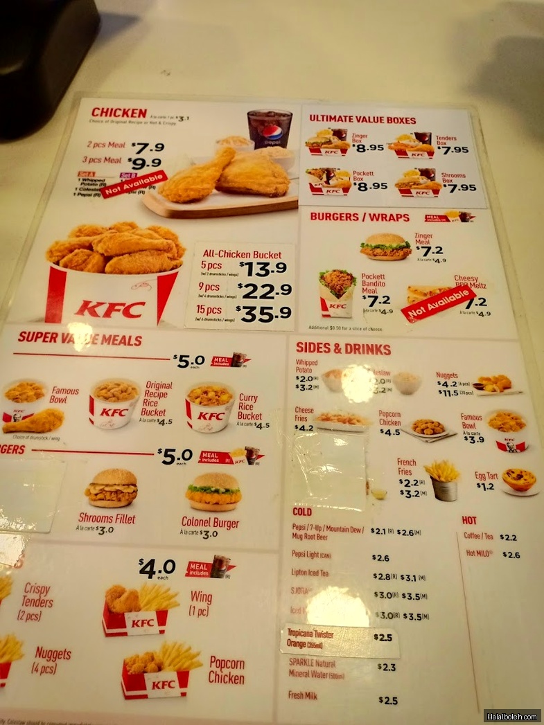 KFC - menu