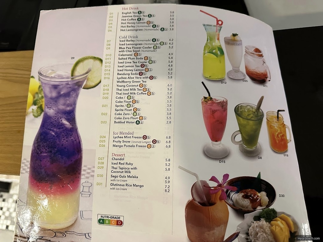 Bali Thai - menu
