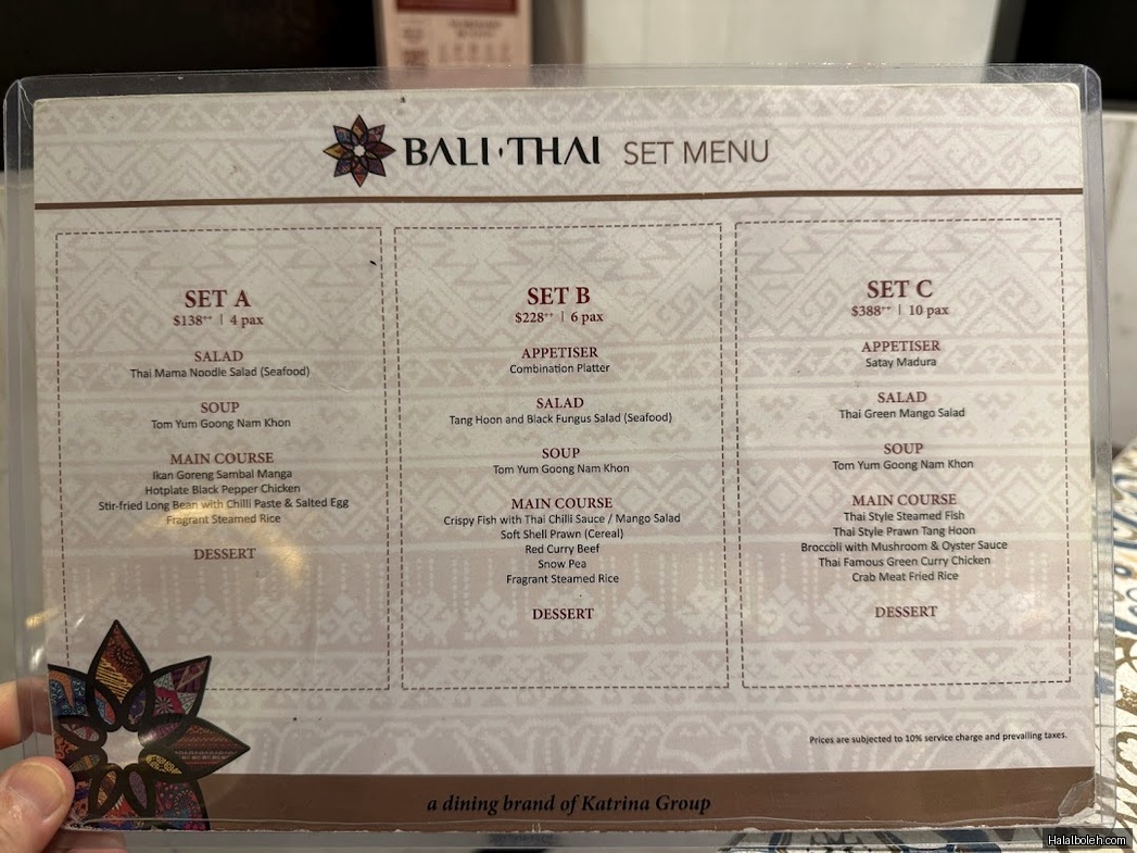 Bali Thai - menu