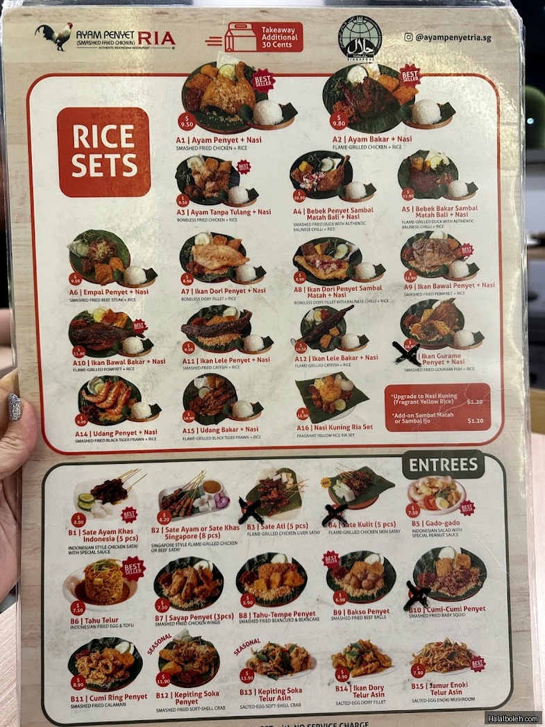 Ayam Penyet Ria - menu