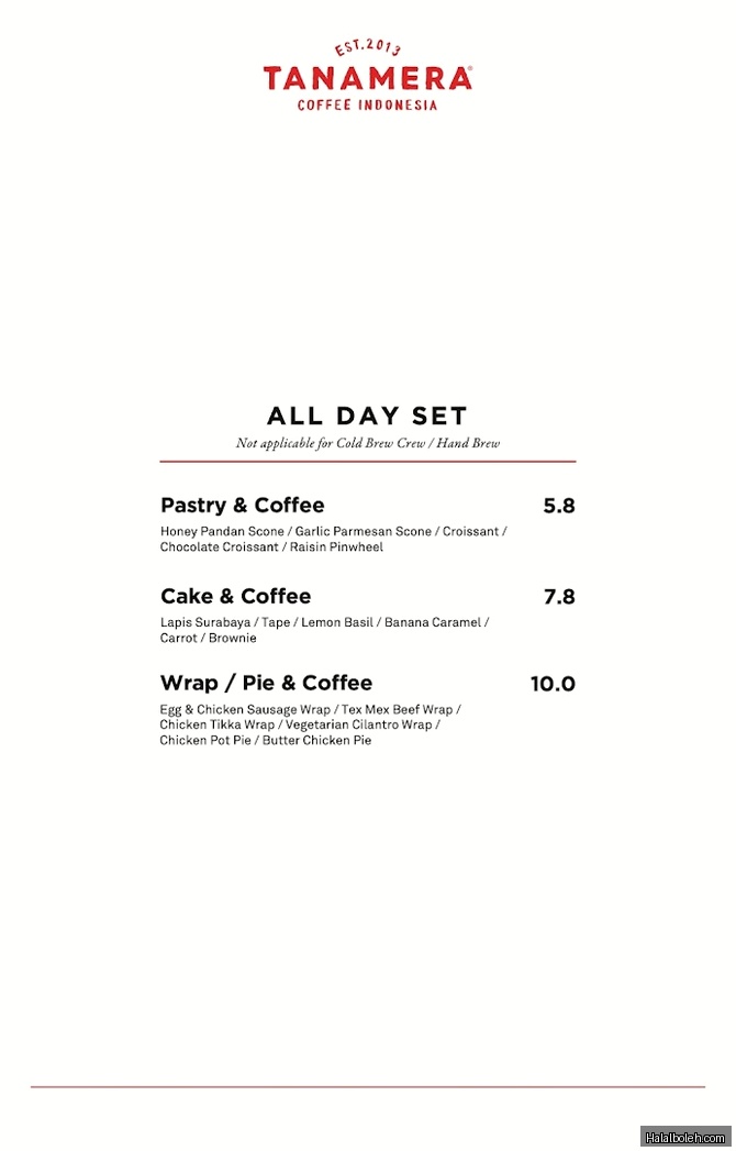 Tanamera Coffee - menu