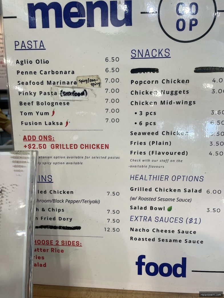 Co-op at NTU Cafe - menu